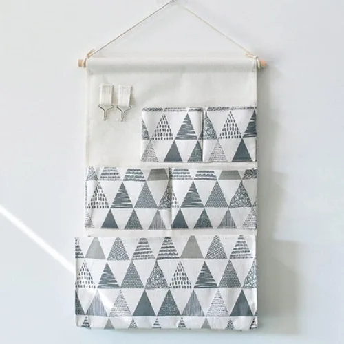 Miniatura 8 de Inicio Bolsa colgante multifuncional Cesta colgante de tela para dormitorio Organizador misceláneo Bolsa colgante de pared de baño Bolsa detrás