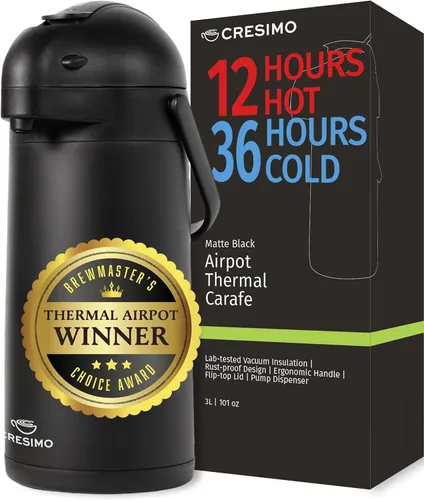 Miniatura 11 de Dispensador de café Airpot con bomba y bandeja - Jarra de café de 102 oz/3L con bomba - Dispensador de bebidas calientes de 12 horas para fiestas