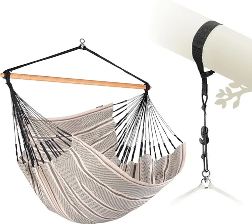 Miniatura 34 de La Siesta® XL King Habana - Hamaca colgante de algodón, para interiores y exteriores, silla colgante bohemia para dormitorio, patio, máximo 355