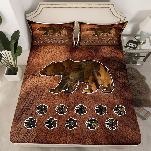 Miniatura 20 de Juego de sábanas bajeras de cabaña rústica, tamaño Queen, bosque, lobo, ciervo, oso, para niños y adultos, sábanas a cuadros de búfalo rojo y negro