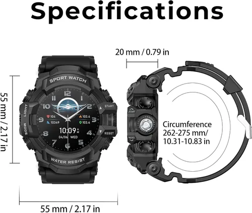 Miniatura 6 de MIDDOW Reloj inteligente militar con linterna (respuesta/hacer llamada), brújula, podómetro/frecuencia cardíaca/sueño/más de 100 modos deportivos