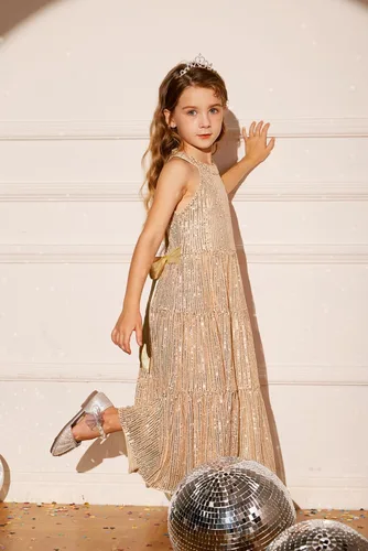 Miniatura 4 de GRACE KARIN Vestido de lentejuelas para niñas 2024, elegante, lindo, vestido largo de fiesta para niñas de 5 a 14 años