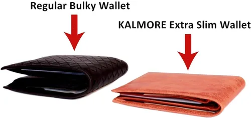 Miniatura 4 de KALMOR Cartera de bolsillo plegable de cuero para hombre con bloqueo RFID extra delgada con ventana de identificación