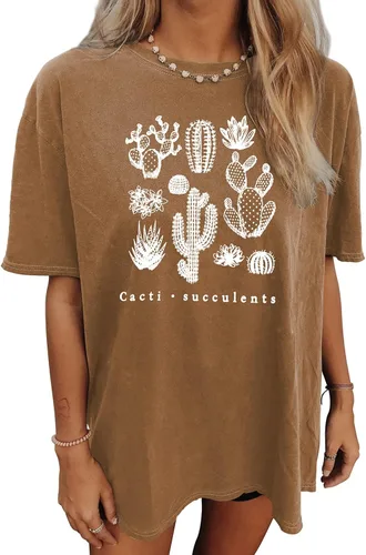CSDAJIO Camisetas de manga corta para mujer, cuello redondo, estampado de sol y luna, camisetas de gran tamaño, camisetas gráficas vintage de