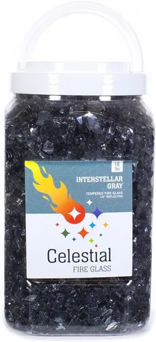 Miniatura 11 de Vidrio para fuego templado reflectante de 1/2 pulgada con alto lustre en color Dark Matter Black (Negro Materia Oscura), en un frasco de 10 libras