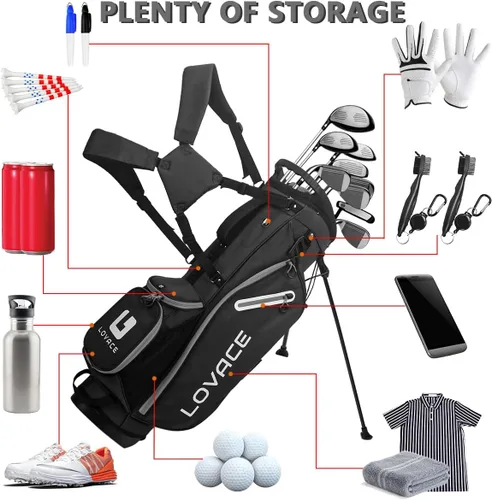 Miniatura 5 de Bolsa de golf con soporte de 14 divisiones, bolsa de golf ligera con soporte para hombres y mujeres Negro