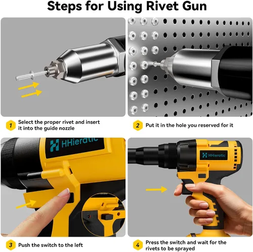 Miniatura 5 de Kit de herramienta de remache sin cable compatible con batería Dewalt 20V (solo herramienta), pistola de remache sin cable sin escobillas con 3