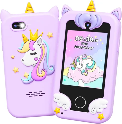 Miniatura 10 de UCIDCI Unicorn - Juguetes de teléfono inteligente para niñas de 3 a 7 años con doble cámara, teléfono para niños pequeños con juegos de aprendizaje