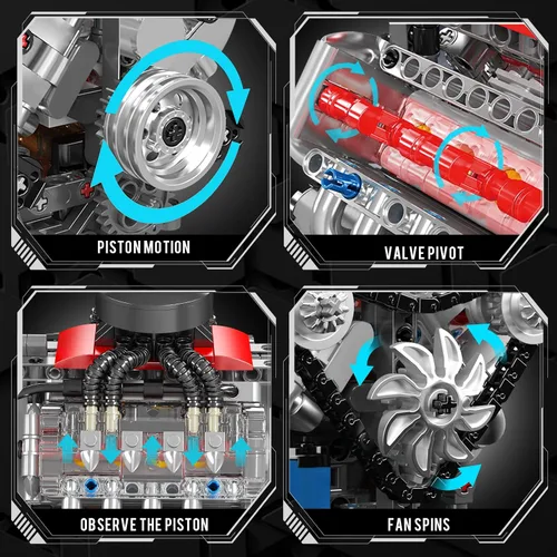 Miniatura 3 de Mould King 10171 Kit de modelo de motor V8 que funciona, motor de coche de 8 cilindros con motor, bloques de construcción coleccionables