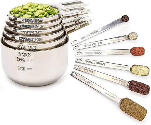 Miniatura 9 de Simply Gourmet Juego de 7 tazas medidoras, apilables, acero inoxidable 304 de alta calidad, accesorios de cocina para medir ingredientes líquidos