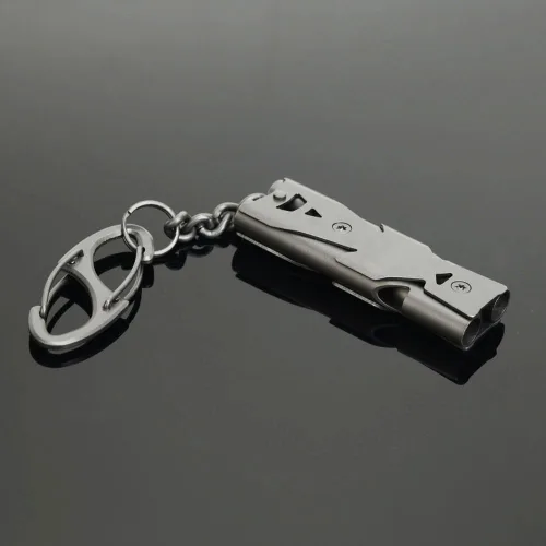 Miniatura 2 de silbato de emergencia silbatos llaveros violación silbato acero inoxidable silbatos de altos decibelios Silbato de tubles dobles -Gun 2pcs