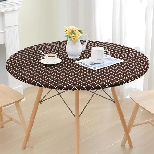 Miniatura 7 de Mantel redondo de vinilo de 36 a 44 pulgadas, mantel elástico impermeable con reverso de franela, mantel de plástico para picnic, campamento, al Café
