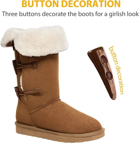 Miniatura 6 de CAMEL CROWN Botas de invierno a media pantorrilla de 12 pulgadas de alto para mujer, botas de nieve de piel sintética con 3 botones, botines de moda