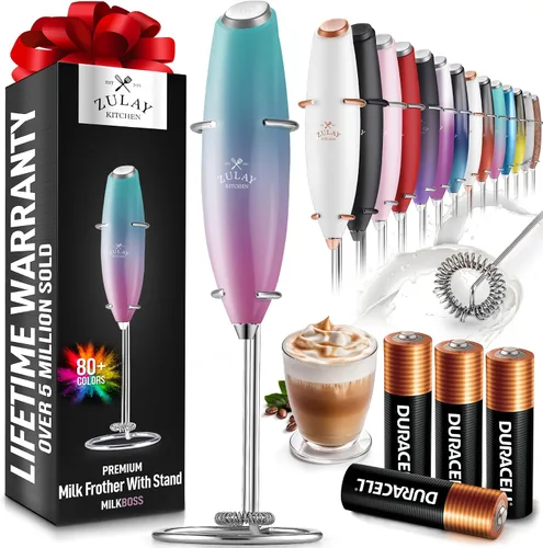 Miniatura 629 de Zulay Milk Boss Espumador de leche potente manual, hace espuma para latte, batidor para mezclar bebidas, café, miniespumador para capuchino, frappé