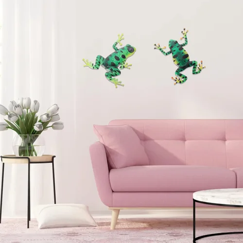 Miniatura 5 de FOMIYES 2 piezas de arte de pared de rana de metal, escultura de pared de rana 3D, decoración colgante de rana escalada, placa de pared, estatua