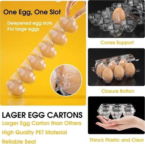 Miniatura 3 de 100 cartones de huevos baratos a granel, cartones de huevos grandes de plástico de 6 unidades, media docena de contenedores de huevos reutilizables