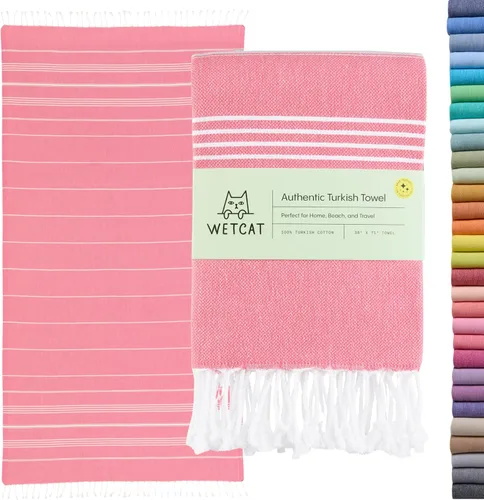 Miniatura 19 de WETCAT Toalla de playa original turca (39 x 71) – Peshtemal prelavado, 100% algodón, muy absorbente, de secado rápido y ultra suave, seguro