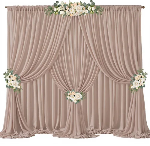 Miniatura 44 de Cortinas de fondo azul bebé de 10 pies x 10 pies, tela de gasa chiffon transparente sin arrugas, tela de fondo fotográfico drapeada para arco