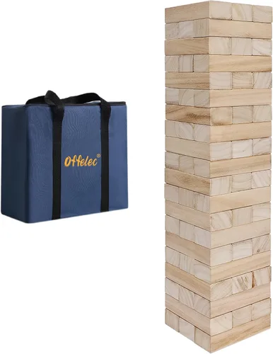 Offelec Juegos de Bloques de Torre Tambaleante, Juego de Apilamiento de Bloques de Madera Grandes para Niños Adultos Familia, Juegos de Mesa