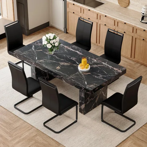Miniatura 47 de gopop Rustic Modern 79" Rectangular Dining Table, Solid Wood Farmhouse Kitchen Table with Sturdy Legs, Wooden Dining Room Table for 6–10 People