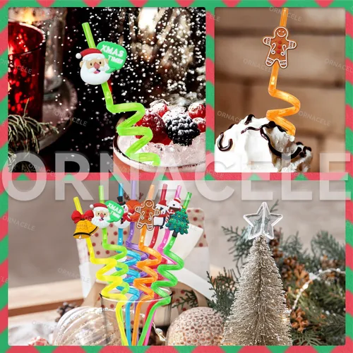 Miniatura 5 de 24 pajitas reutilizables de Navidad de ORNACELE, muñeco de nieve, pingüino, reno, cascabel, hombre de jengibre, patrón, recuerdos de fiesta, regalos