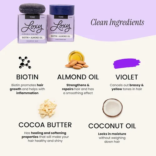Miniatura 2 de Loxy - Juego de jabón en barra de champú y acondicionador tonificante morado para cabello rubio o gris, biotina y aceite de almendras, vegano