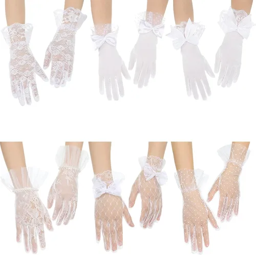 Miniatura 2 de Maitys 6 pares de guantes de encaje para mujer, elegantes guantes cortos para fiesta de té, guantes florales de boda para mujeres y niñas