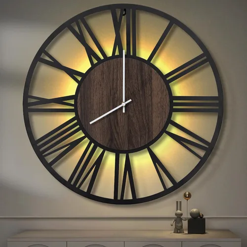 Miniatura 19 de LEIKE Relojes de pared a pilas con control remoto, luz nocturna, silencioso, sin tictac, reloj de madera grande rústico moderno para sala de estar