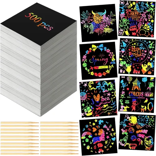 Miniatura 8 de Lenwen Tarjetas para rascar, almohadillas para rascar con 20 lápices de bambú para adultos, kits de manualidades de papel, suministros de regalos