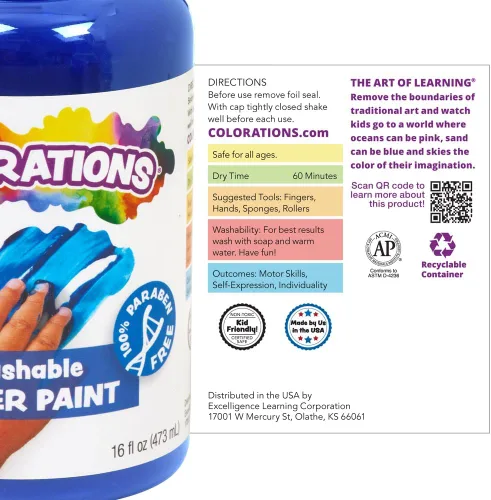 Miniatura 6 de Colorations Pinturas lavables para dedos, 16 fl oz, blancas, no tóxicas, cremosas, vibrantes, pintura para niños, manualidades, pasatiempos, Blanco