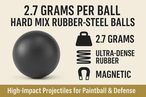 Miniatura 2 de 100 bolas de acero de goma de mezcla dura de alta calidad, bolas de paintballs en 50 Cal. para entrenamiento de tiro, pistolas de defensa personal