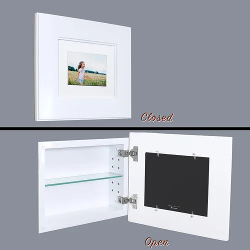 Miniatura 24 de Marco de fotos oculto de 11 x 14 pulgadas, botiquín sin espejo para baño, empotrado en la pared, fabricado en América del Norte, madera real, sin