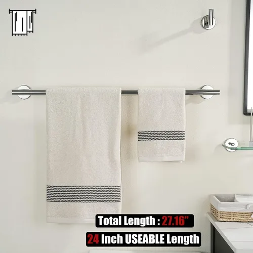 Miniatura 3 de JQK BAS165-CH - Juego de accesorios de baño cromados, 5 piezas, soporte de pared cromado pulido, incluye toallero de 24 pulgadas, anillo de toalla