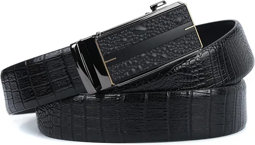 Miniatura 4 de iCuviy Cinturones de vestir de cuero genuino con trinquete deslizante para hombres, adecuados para el trabajo, negocios, cinturón de hebilla