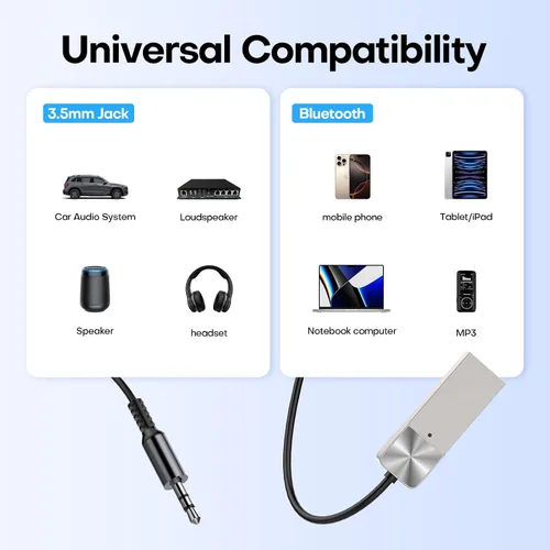 Miniatura 6 de GLOBELEC Adaptador auxiliar a Bluetooth 5.3, receptor adaptador de audio auxiliar USB de 0.138 in con micrófono integrado para llamadas manos