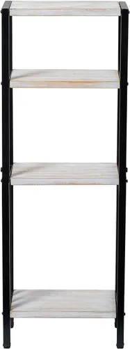 Miniatura 6 de MyGift Estante de pie de 4 niveles de madera maciza lavada de color blanco desgastado y metal negro mate, estante decorativo rectangular