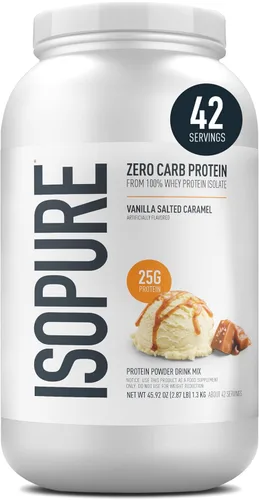 Miniatura 14 de Isopure Zero Carb 100% Proteína Pura de Suero Aislado en Polvo, Sin Lactosa, Sin Gluten, Con Vitaminas, Vainilla Cremosa, 25g de Proteína por