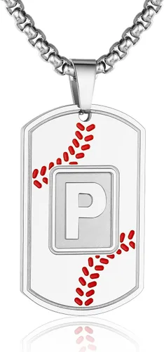 Miniatura 58 de A-Z Collar con etiqueta de perro para hombre, dije de béisbol, cadena de acero inoxidable de 22 + 2 pulgadas, regalo de joyería personalizado