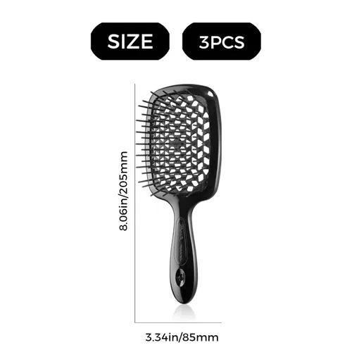 Miniatura 6 de Cepillo de pelo ventilado de 3 piezas, húmedo y seco, resistente al calor, eliminación de enredos sin esfuerzo, para cabello natural, rizado, liso