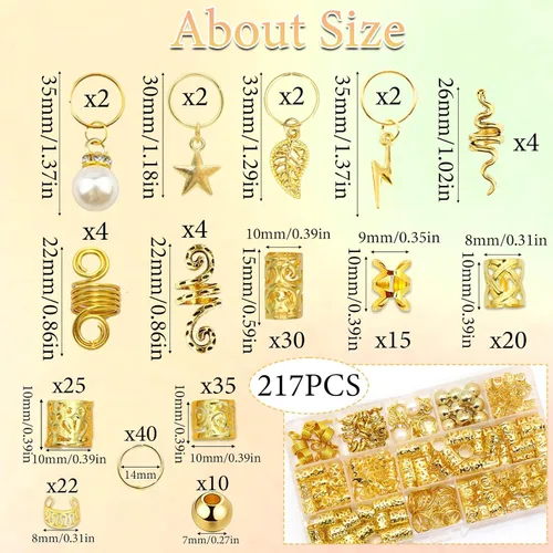 Miniatura 4 de 217 pulseras doradas para el cabello, para trenzas, cuentas de rastas de metal, joyería de perlas Loc, accesorios para trenzas, decoración