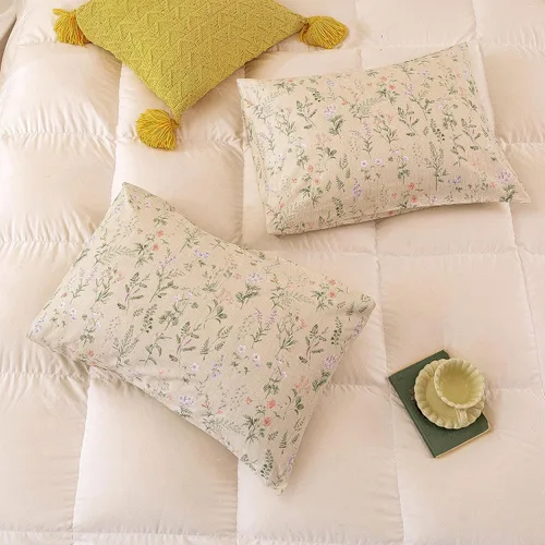 Miniatura 4 de ECOCOTT Floral Pillowcases Standard Size Set of 2, 100% Washed Cotton Pillow Cases with Envelope Closure, Beige Botanical Wildflower Printed Pillow