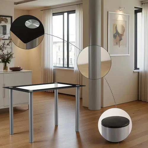 Miniatura 3 de Karl home Moderna mesa de comedor de vidrio templado, mesas de vidrio para cocina y comedor con 4 patas de metal de alta resistencia, capacidad
