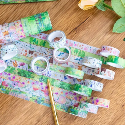 Miniatura 8 de YUBBAEX 10 Rollos Juego de Cinta Washi de Cuatro Estaciones Hierba Verde y Flores Cintas Decorativas de Enmascarar (Primavera)