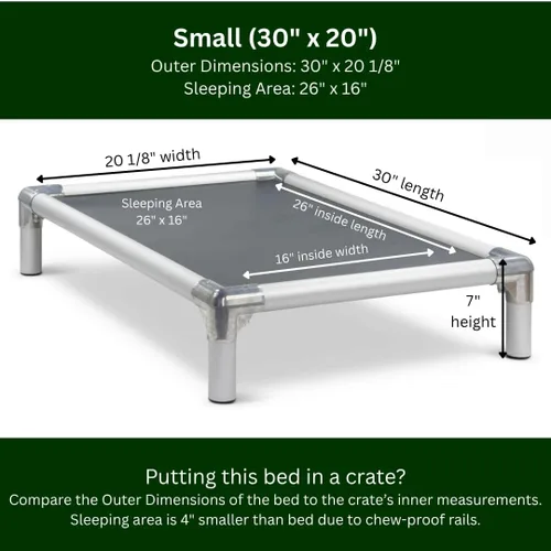 Miniatura 3 de Kuranda Cama elevada para perros a prueba de mordeduras - Aluminio plateado - 30" x 20" - Cordura Nylon - Humo