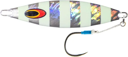 Nomad Design The Buffalo Flash Fall Slow Pitch Jig, con gancho de asistencia BKK súper fuerte y afilado Franja plateada brillante