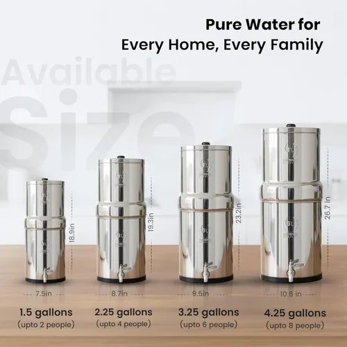 Miniatura 7 de 1.5 G Filtro de agua por gravedad Certificado NSF Filtro de agua para encimera de acero inoxidable AISI 304 2 filtros de carbón Válvula
