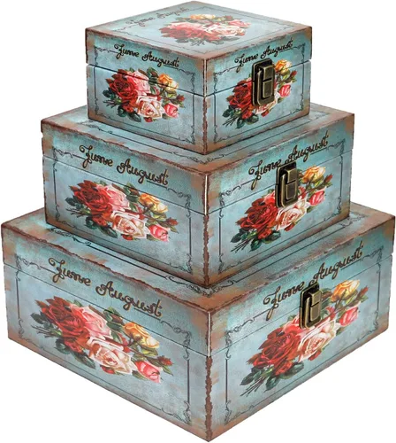 Jolitac Juego de 3 cajas de almacenamiento de madera, cajas de almacenamiento de tesoros de madera vintage decorativas con pestillo, decoración del