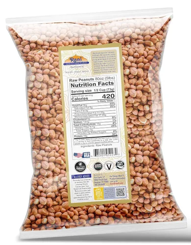 Miniatura 2 de Cacahuetes Rani, enteros crudos con piel (sin cocer, sin sal) 80 onzas (5 libras) 5.0 lbs a granel ~ Todo natural Vegano Kosher Apto