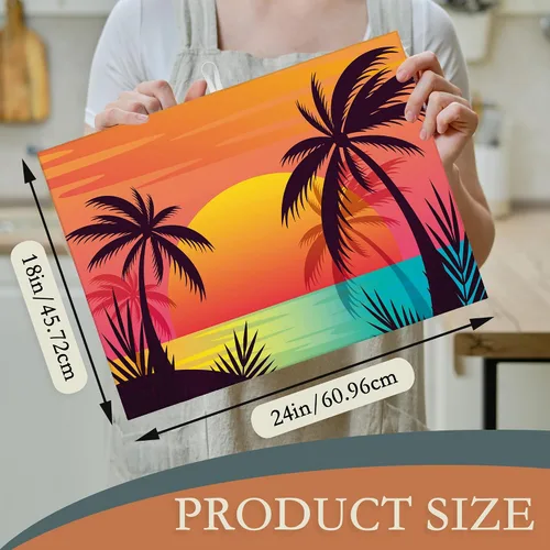 Miniatura 2 de Tapete de secado de platos para encimera de cocina, almohadilla de secado de platos de palmeras tropicales, protector de microfibra reversible