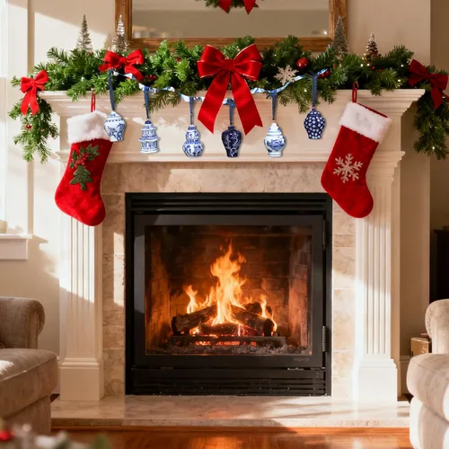 Miniatura 5 de 6 adornos chinos – Adornos colgantes de porcelana azul y blanca – Adornos de cerámica para árbol de Navidad y decoración de otoño (estilo clásico)